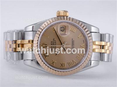 Rolex Datejust Swiss ETA 2671 Movement Two Tone with Golden Dial-Roman Marking Lady Size