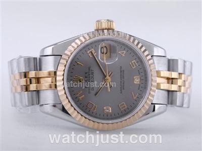 Rolex Datejust Swiss ETA 2671 Movement Two Tone with Gray Dial-Number Marking Lady Size