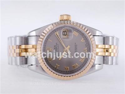 Rolex Datejust Swiss ETA 2671 Movement Two Tone with Gray Dial-Roman Marking Lady Size