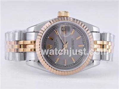 Rolex Datejust Swiss ETA 2671 Movement Two Tone with Gray Dial-Stick Marking Lady Size