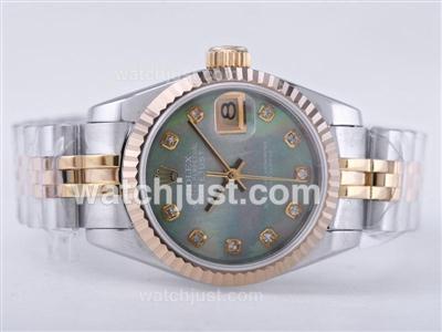 Rolex Datejust Swiss ETA 2671 Movement Two Tone with Green MOP Dial-Diamond Marking Lady Size