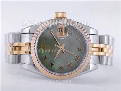 Rolex Datejust Swiss ETA 2671 Movement Two Tone with Green MOP Dial-Roman Marking Lady Size