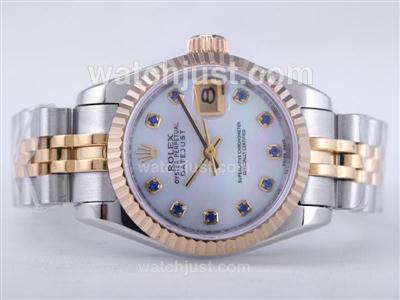 Rolex Datejust Swiss ETA 2671 Movement Two Tone with MOP Dial-Blue Diamond Marking Lady Size