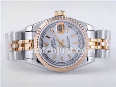 Rolex Datejust Swiss ETA 2671 Movement Two Tone with MOP Dial-Stick Marking Lady Size