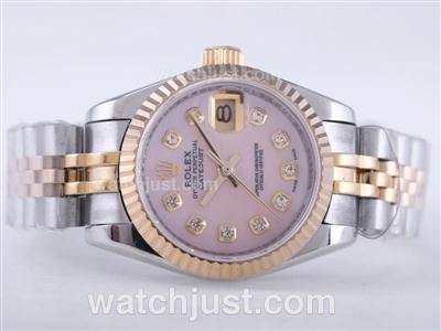 Rolex Datejust Swiss ETA 2671 Movement Two Tone with Pink Dial-Diamond Marking Lady Size