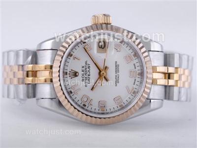 Rolex Datejust Swiss ETA 2671 Movement Two Tone with White Dial-Number Marking Lady Size