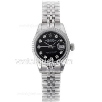 Rolex Datejust Swiss ETA 2671 Movement with Black Dial-Diamond Marking Lady Size