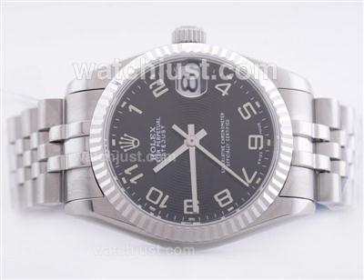 Rolex Datejust Swiss ETA 2836 Black Dial with Arabic Numerals--Mid Size