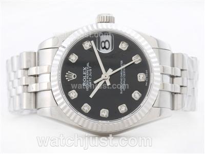 Rolex Datejust Swiss ETA 2836 Black Dial with Diamond Marking-Mid Size