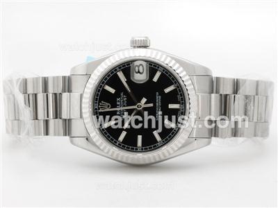 Rolex Datejust Swiss ETA 2836 Black Dial with Stick Marking-Mid Size