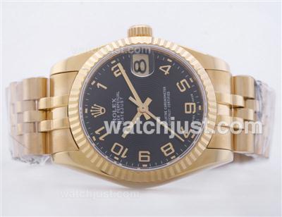 Rolex Datejust Swiss ETA 2836 Full Gold Black Dial with Arabic Numerals--Mid Size