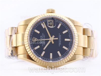 Rolex Datejust Swiss ETA 2836 Full Gold Black Dial with Stick Marking-Mid Size