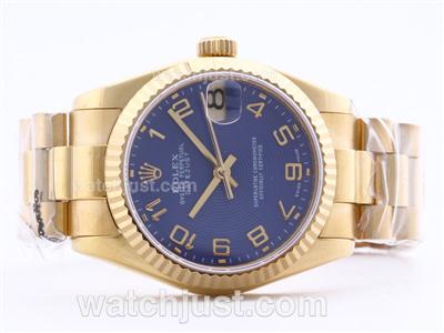 Rolex Datejust Swiss ETA 2836 Full Gold Blue Dial with Arabic Marking-Mid Size
