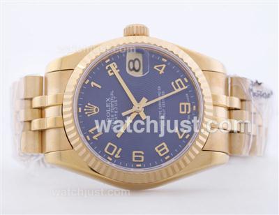 Rolex Datejust Swiss ETA 2836 Full Gold Blue Dial with Arabic Numerals--Mid Size