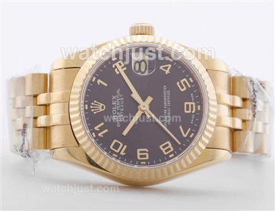 Rolex Datejust Swiss ETA 2836 Full Gold Brown Dial with Arabic Numerals--Mid Size
