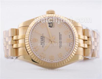 Rolex Datejust Swiss ETA 2836 Full Gold Case Gold Dial with Arabic Numerals-Mid Size