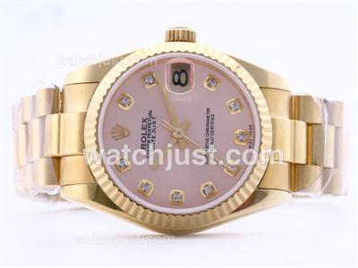 Rolex Datejust Swiss ETA 2836 Full Gold Champagne Dial with Diamond Marking-Mid Size