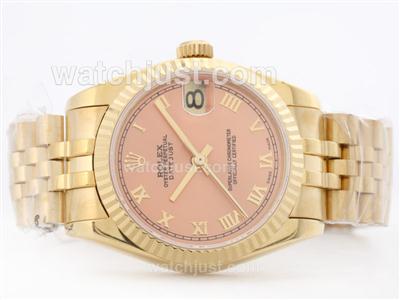 Rolex Datejust Swiss ETA 2836 Full Gold Champagne Dial with Roman Marking-Mid Size