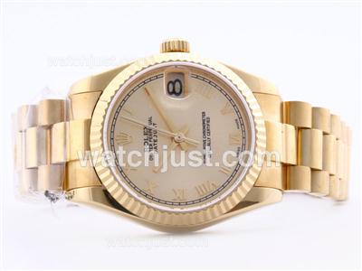 Rolex Datejust Swiss ETA 2836 Full Gold Golden Dial with Roman Marking-Mid Size