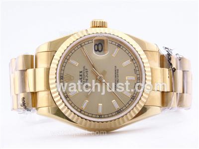 Rolex Datejust Swiss ETA 2836 Full Gold Golden Dial with Stick Marking-Mid Size