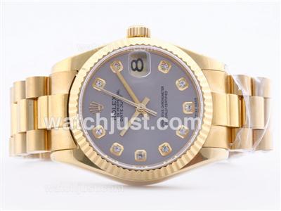 Rolex Datejust Swiss ETA 2836 Full Gold Gray Dial with Diamond Marking-Mid Size