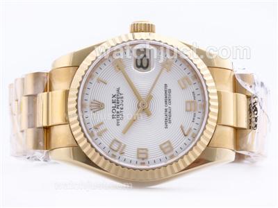 Rolex Datejust Swiss ETA 2836 Full Gold White Dial with Arabic Marking-Mid Size