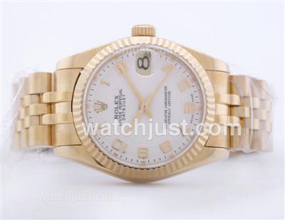 Rolex Datejust Swiss ETA 2836 Full Gold White Dial with Arabic Numerals-Mid Size