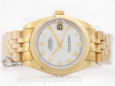 Rolex Datejust Swiss ETA 2836 Full Gold White Dial with Roman Marking-Mid Size