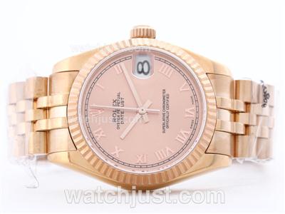 Rolex Datejust Swiss ETA 2836 Full Rose Gold Champagne Dial with Roman Marking-Mid Size