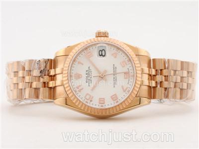 Rolex Datejust Swiss ETA 2836 Full Rose Gold White Dial with Arabic Numerals-Mid Size