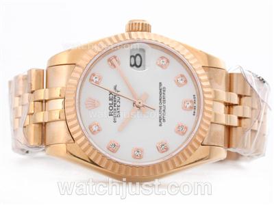 Rolex Datejust Swiss ETA 2836 Full Rose Gold White Dial with Diamond Marking-Mid Size