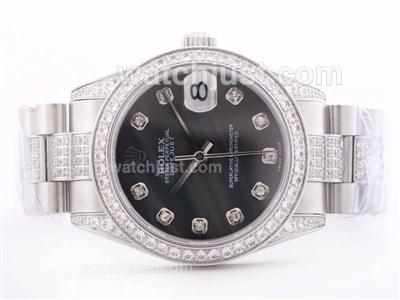 Rolex DateJust Swiss ETA 2836 Movement Black MOP Dial with Diamond Marking & Bezel-Mid Size