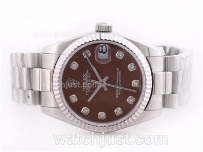 Rolex DateJust Swiss ETA 2836 Movement Brown Dial with Diamond Marking-Mid Size