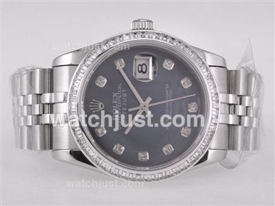 Rolex Datejust Swiss ETA 2836 Movement CZ Diamond Bezel with Black MOP Dial-Diamond Marking