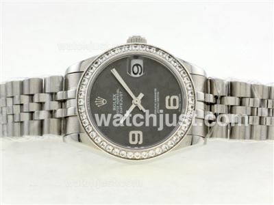 Rolex Datejust Swiss ETA 2836 Movement Diamond Bezel with Gray Floral Motif Dial