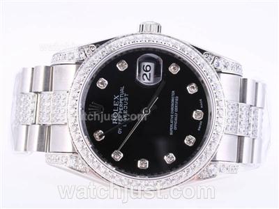 Rolex Datejust Swiss ETA 2836 Movement Diamond Marking and Bezel with Black Dial