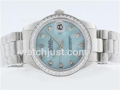 Rolex Datejust Swiss ETA 2836 Movement Diamond Marking and Bezel with Blue MOP Dial