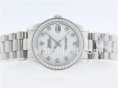 Rolex Datejust Swiss ETA 2836 Movement Diamond Marking and Bezel with White Dial