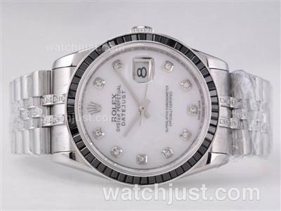 Rolex Datejust Swiss ETA 2836 Movement Diamond Marking With Black Ruby Bezel-White Dial