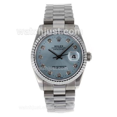 Rolex Datejust Swiss ETA 2836 Movement Diamond Marking with Light Blue Dial