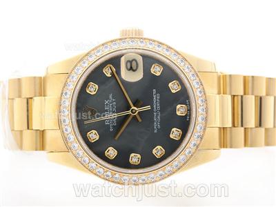 Rolex DateJust Swiss ETA 2836 Movement Full Gold Black MOP Dial with Diamond Marking & Bezel