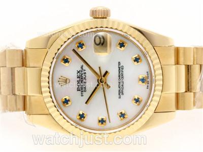 Rolex Datejust Swiss ETA 2836 Movement Full Gold Blue Diamond Marking with MOP Dial