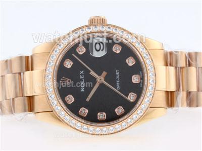 Rolex Datejust Swiss ETA 2836 Movement Full Gold Diamond Marking and Bezel with Black Computer Dial