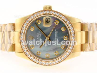 Rolex Datejust Swiss ETA 2836 Movement Full Gold Diamond Marking and Bezel with Blue MOP Dial