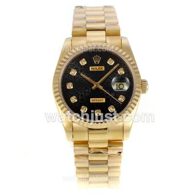 Rolex Datejust Swiss ETA 2836 Movement Full Gold Diamond Marking with Black Computer Dial