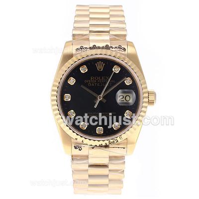 Rolex Datejust Swiss ETA 2836 Movement Full Gold Diamond Marking with Black Dial