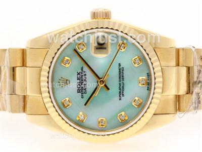 Rolex Datejust Swiss ETA 2836 Movement Full Gold Diamond Marking with Blue MOP Dial