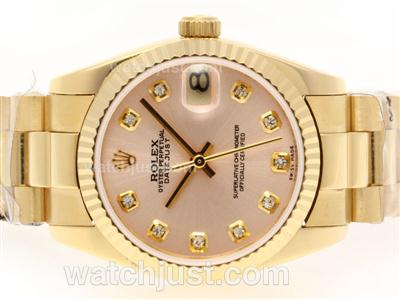 Rolex Datejust Swiss ETA 2836 Movement Full Gold Diamond Marking with Champagne Dial