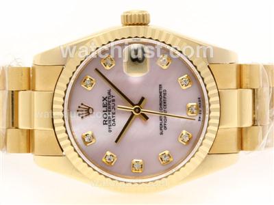 Rolex Datejust Swiss ETA 2836 Movement Full Gold Diamond Marking with Pink MOP Dial