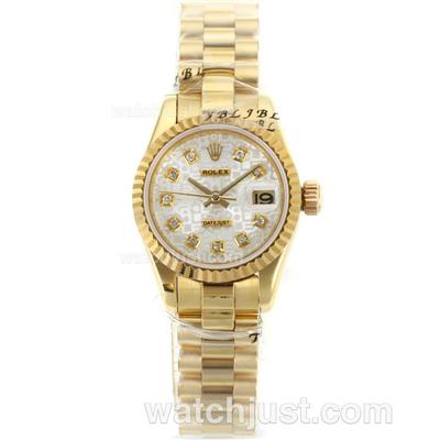 Rolex Datejust Swiss ETA 2836 Movement Full Gold Diamond Marking with White Computer Dial